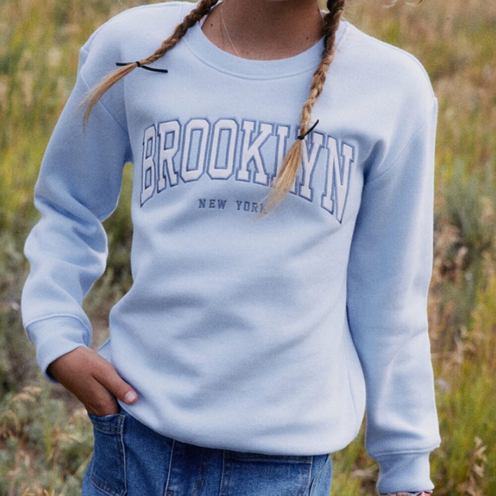 Soft Pastel Blue "Brooklyn New York" Pull Over Sweater